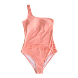 Solid Pink One-Shoulder One-Piece with Belt Swimsuit - fairybeach