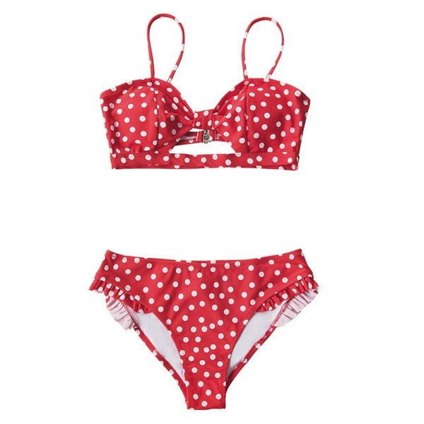 Red Polka Dot Low-Waisted Bikini - fairybeach