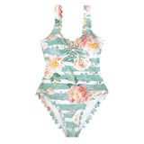 Floral and Striped One Piece Swimsuit - fairybeach