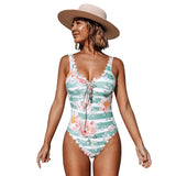 Floral and Striped One Piece Swimsuit - fairybeach