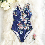 V-neck Floral One Piece Swimsuit - fairybeach