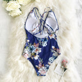 V-neck Floral One Piece Swimsuit - fairybeach