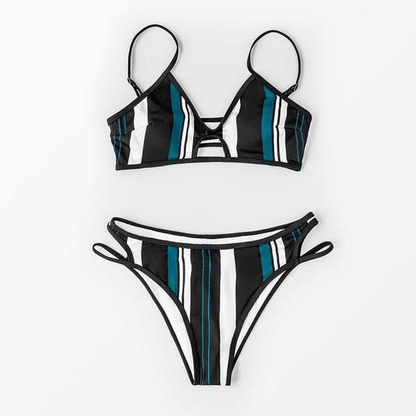 Blue White and Black Striped Bikini - fairybeach